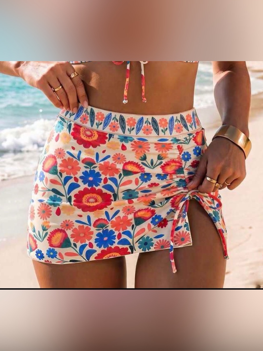 NWT multi colored  Floral Skirt with build in bikini bottom